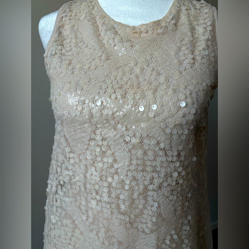 Mayoral Dresses Sleeveless Sequin Chiffon Beige Pleated Back Keyhole 12y XS - Picture 2 of 9